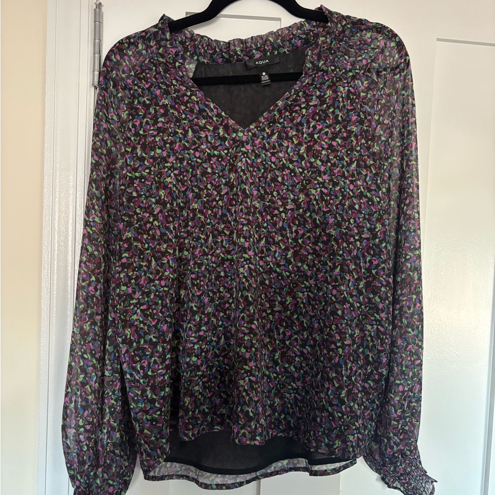 Aqua Multicolor Sheer Blouse - Picture 2 of 9